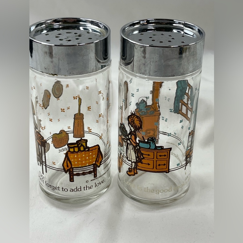 Vintage 1980 Holly Hobby Glass Salt and Pepper Shakers